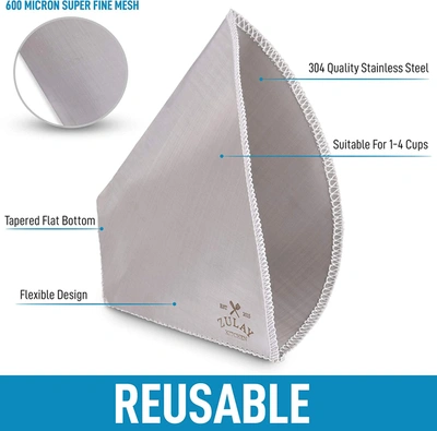 Zulay Kitchen Simple Craft Fine Mesh Stainless Steel Reusable Pour Over Coffee Filter #4 In White