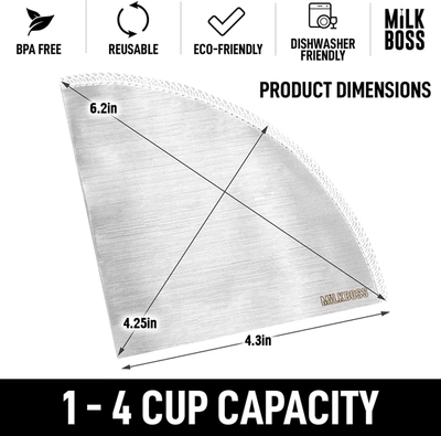 Zulay Kitchen Reusable Paperless Permanent Stainless Steel Coffee Filter In White