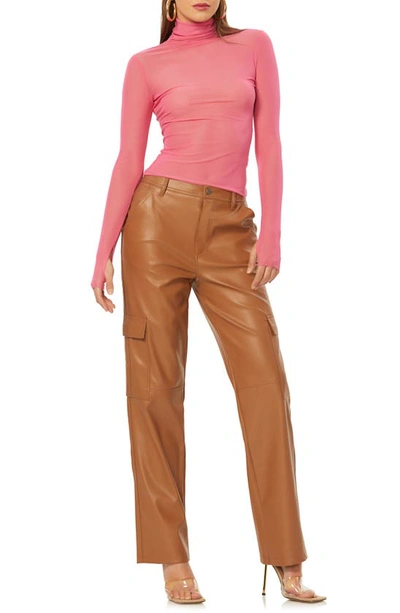 Afrm Zadie Mesh Turtleneck Top In Azalea Pink