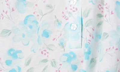 Shop Eileen West Ruffle Lace Trim Floral Cotton Chemise In Aqua Flwh