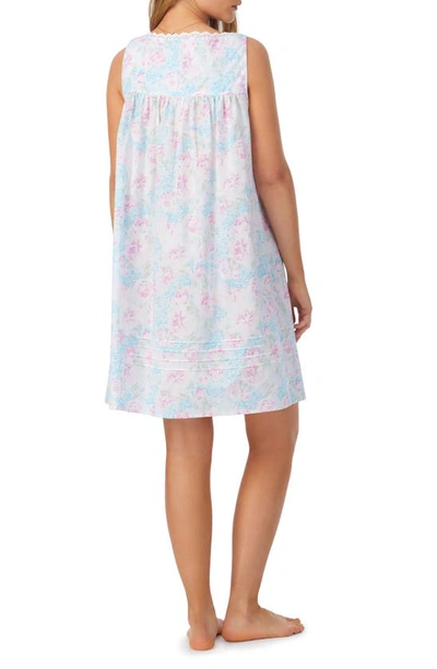 Shop Eileen West Lace Trim Floral Cotton Chemise In Large Aqua Floral Prin