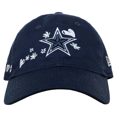 Girls Youth New Era Navy Dallas Cowboys Hearts 9TWENTY Adjustable Hat