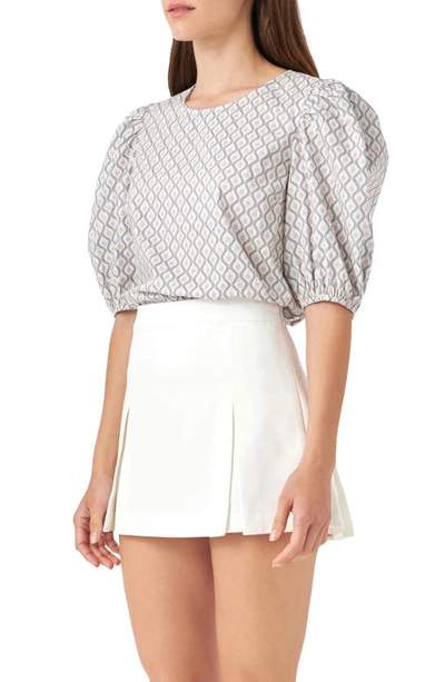 English Factory Floral Print Puff Shoulder Top In Multi