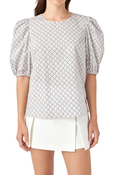 English Factory Floral Print Puff Shoulder Top In Multi