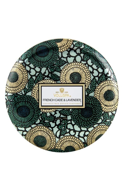 Voluspa French Cade & Lavender Decorative Tin Candle 12 oz/ 340 G In French Cade Lavender