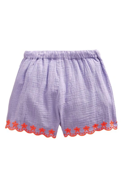 Shop Mini Boden Kids' Embroidered Cotton Gauze Shorts In Pretty Lavender