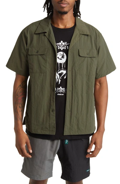 Shop Afield Out Carbon Short Sleeve Button-up Camp Shirt In Forest Green