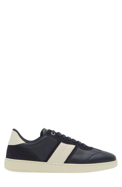 Ferragamo Panelled Calf Leather Sneakers With Contrasting Heel In Blue Marine