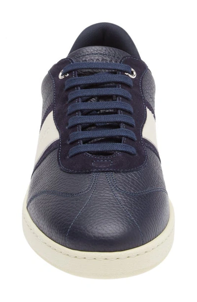 Ferragamo Panelled Calf Leather Sneakers With Contrasting Heel In Blue Marine