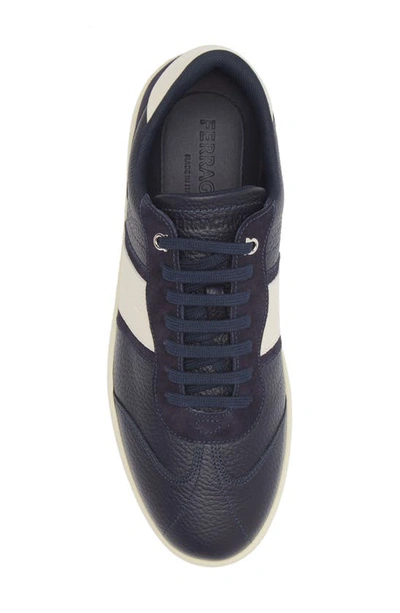 Ferragamo Panelled Calf Leather Sneakers With Contrasting Heel In Blue Marine