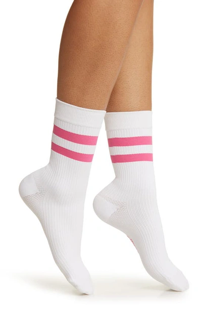Item M6 Ribbed Compression Crew Socks In White Pink Stripe