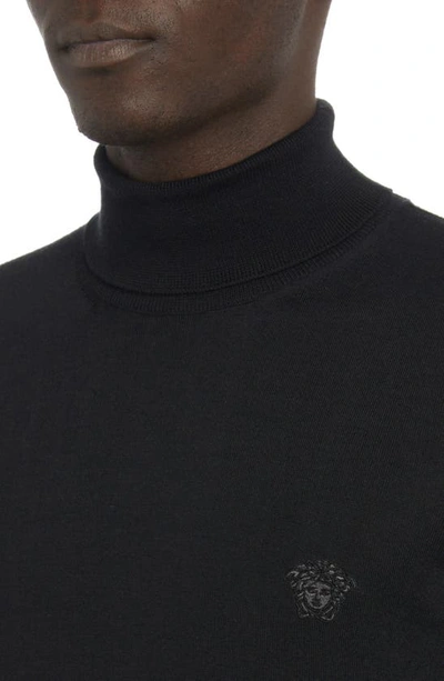 Shop Versace Essential Medusa Embroidered Wool, Silk & Cashmere Turtleneck Sweater In 1b000-black