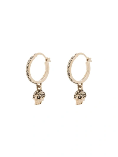 Shop Alexander Mcqueen Skull Crystal Embellished Hoop Earrings In Golden