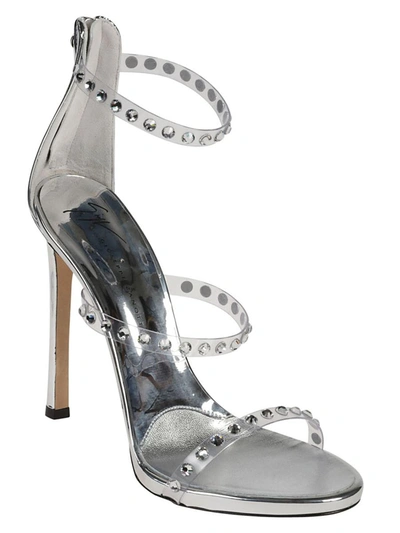 Shop Giuseppe Zanotti Harmony Shine Leather Heel Sandals In Silver