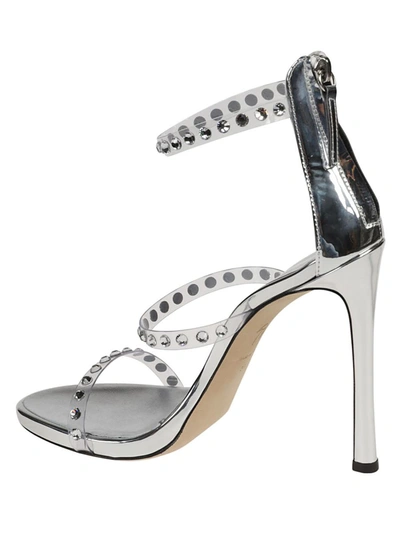 Shop Giuseppe Zanotti Harmony Shine Leather Heel Sandals In Silver