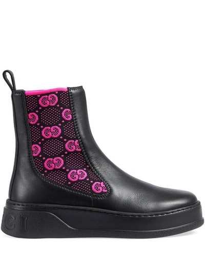 Shop Gucci Gg Motif Leather Boots In Black