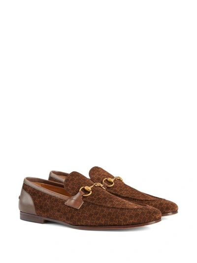 Shop Gucci Jordan Leather Loafers In Brown