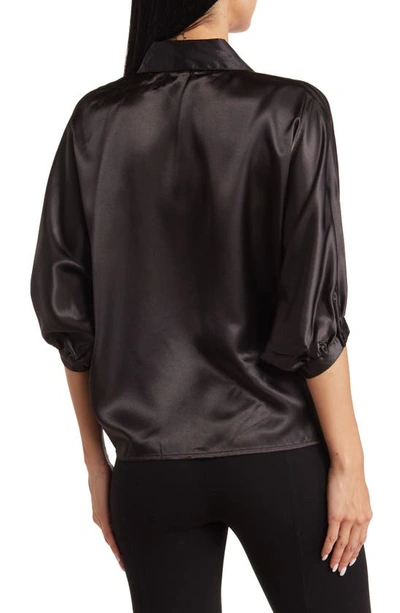 Shop Vertigo Paris Three-quarter Sleeve Button-up Satin Shirt In Black