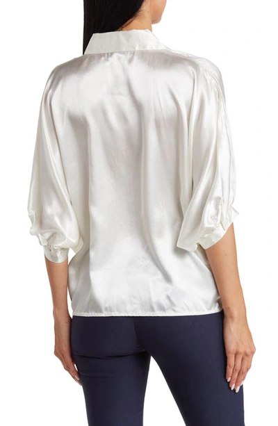 Shop Vertigo Paris Three-quarter Sleeve Button-up Satin Shirt In White