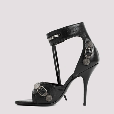 Shop Balenciaga Cagole Leather Sandals Shoes In Black