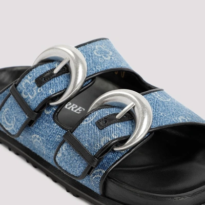 Shop Marine Serre Regenerated Denim Moongram Sandal Shoes In Blue