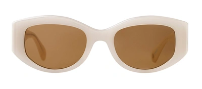 Shop Garrett Leight Retro Biggie  2127 Ecru/mag Round Sunglasses In Brown