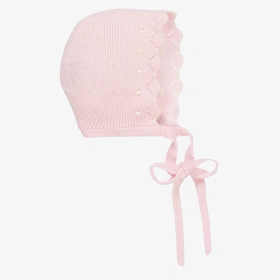 Shop Paz Rodriguez Girls Pink Merino Wool Knitted Baby Bonnet