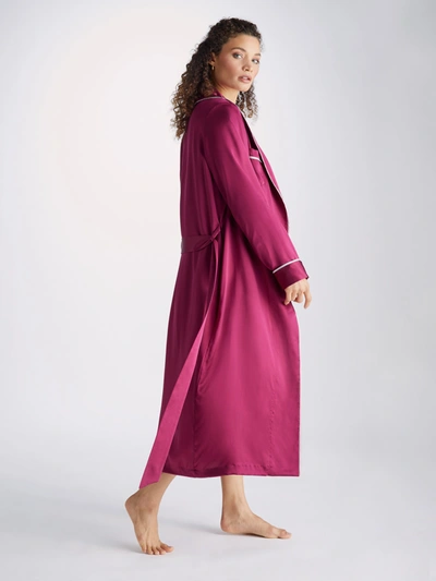 Shop Derek Rose Women's Long Dressing Gown Bailey Silk Satin Berry