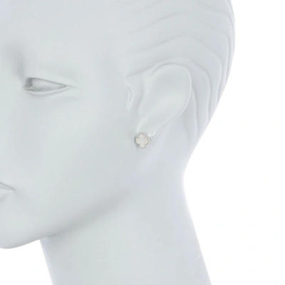 Adornia Quatrefoil White Mother Of Pearl Clover Stud Earrings Silver