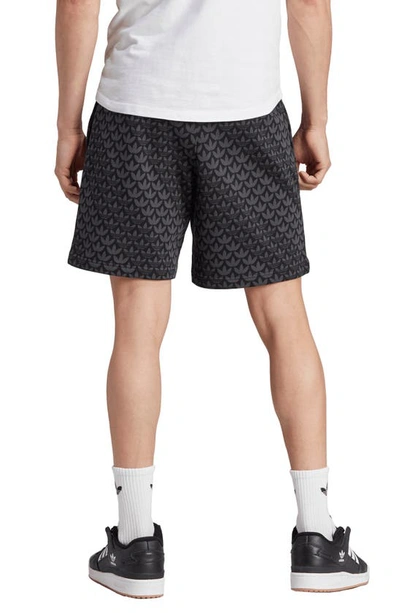 Shop Adidas Originals Monogram Cotton French Terry Shorts In Black