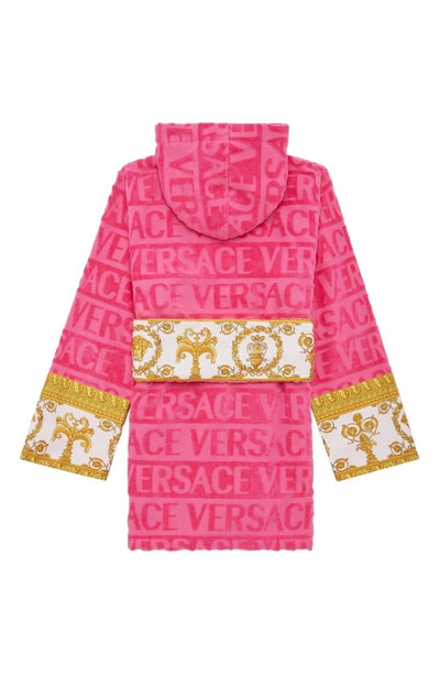 Shop Versace Barocco Hooded Short Bathrobe In Fuxia