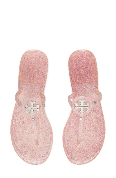 Shop Tory Burch Mini Miller Jelly Thong Sandal In Pink Love / Silver