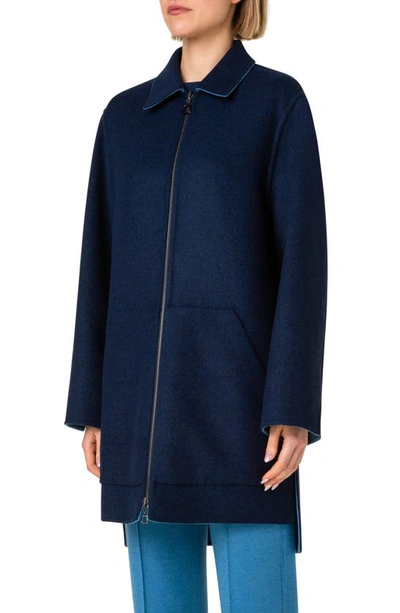 Shop Akris Fabiola Reversible Double Face Wool & Cashmere Coat In 737-light Denim/ Denim