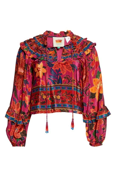Shop Farm Rio Tropical Tapestry Long Sleeve Ruffle Top In Tropical Tapestry Pi