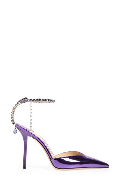 Shop Jimmy Choo Saeda Crystal Ankle Strap Pointed Toe Pump In Cassis