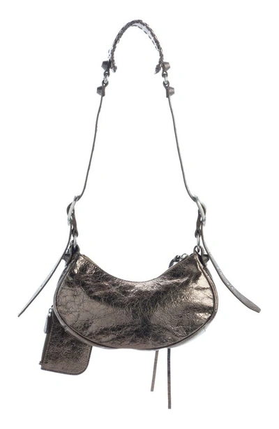 Shop Balenciaga Extra Small Le Cagole Crinkle Metallic Lambskin Shoulder Bag In Dark Bronze