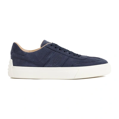 Shop Tod's Grained Suede Calf Leather Sneakers Shoes In Blue