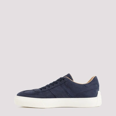 Shop Tod's Grained Suede Calf Leather Sneakers Shoes In Blue