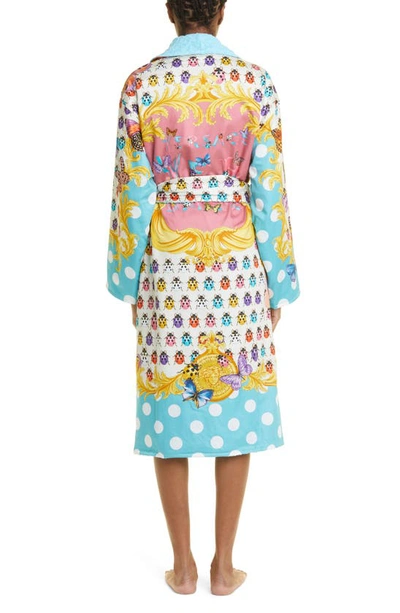 Shop Versace Butterflies Bath Robe In Azur Multicolor