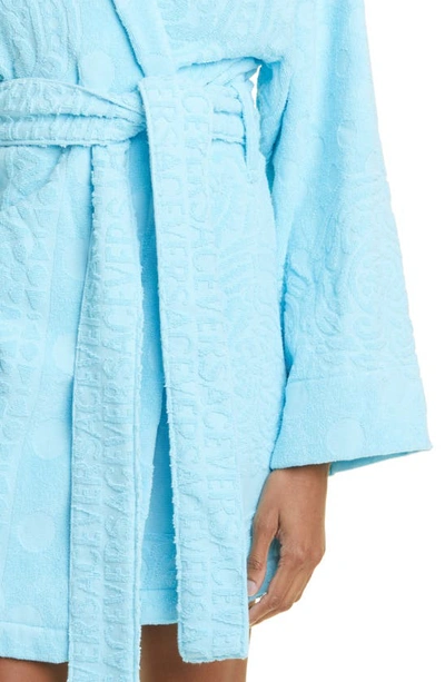 Shop Versace Seashell Baroque Hooded Short Bath Robe In Azur