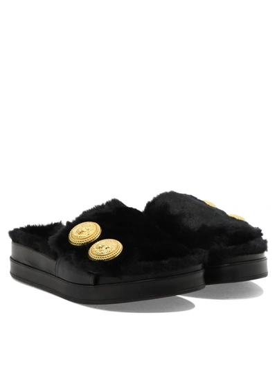 Shop Balmain "faux Fur Tam" Sandals In Black