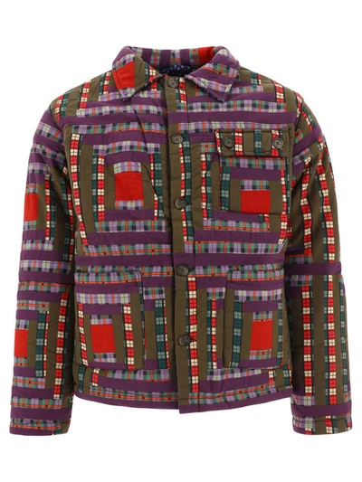 Shop Bode "plaid Log Cabin" Quilted Jacket In Purple