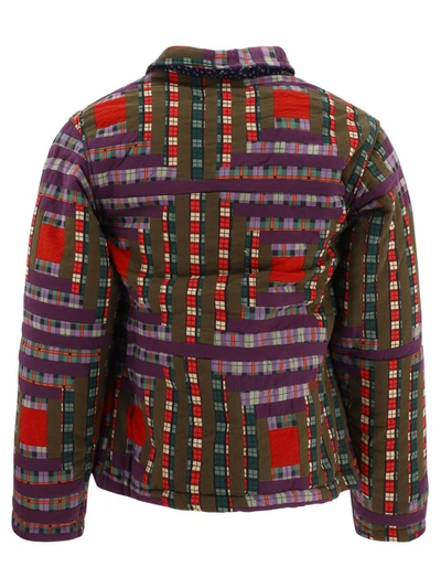 Shop Bode "plaid Log Cabin" Quilted Jacket In Purple