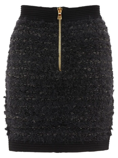 Shop Balmain Tweed Skirt In Black