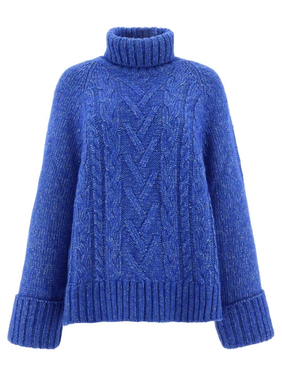 Shop Ganni Braided Turtleneck In Blue