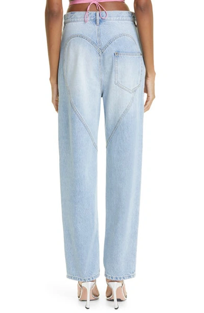 Shop Area Crystal Slit Cotton Denim Straight Leg Jeans In Light Blue