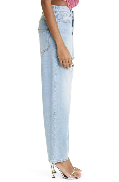 Shop Area Crystal Slit Cotton Denim Straight Leg Jeans In Light Blue