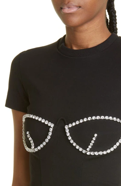 Area Bustier-style Crystal-embellished T-shirt In Black