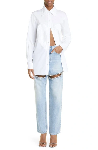 Shop Area Crystal Slit Cotton Denim Straight Leg Jeans In Light Blue