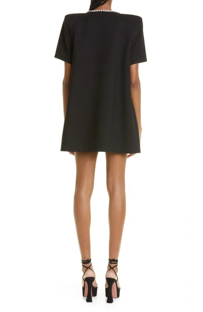 Shop Area Crystal Bow V-neck Ponte Knit T-shirt Minidress In Black